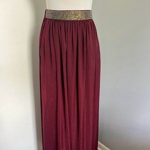 Zara Burgundy Wine Color Satin Maxi Skirt Women’s Size Medium